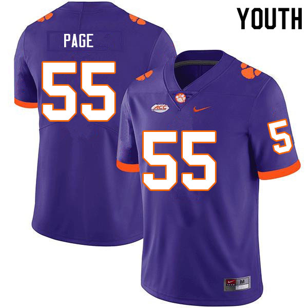 Youth #55 Payton Page Clemson Tigers College Football Jerseys Sale-Purple - Click Image to Close